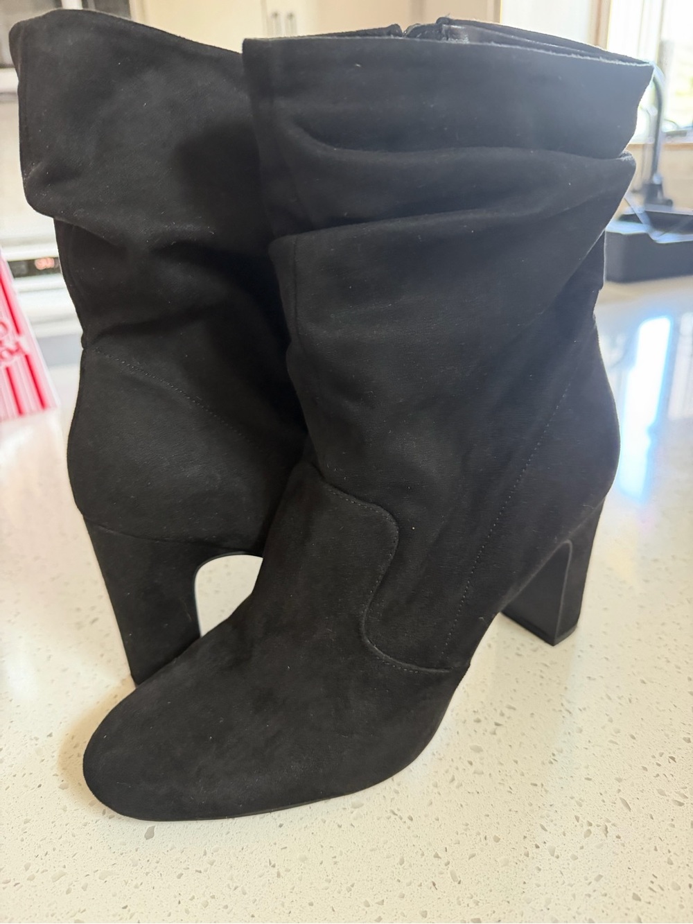 Black Suede Slouch Bootie - Women's Stylish High Heel